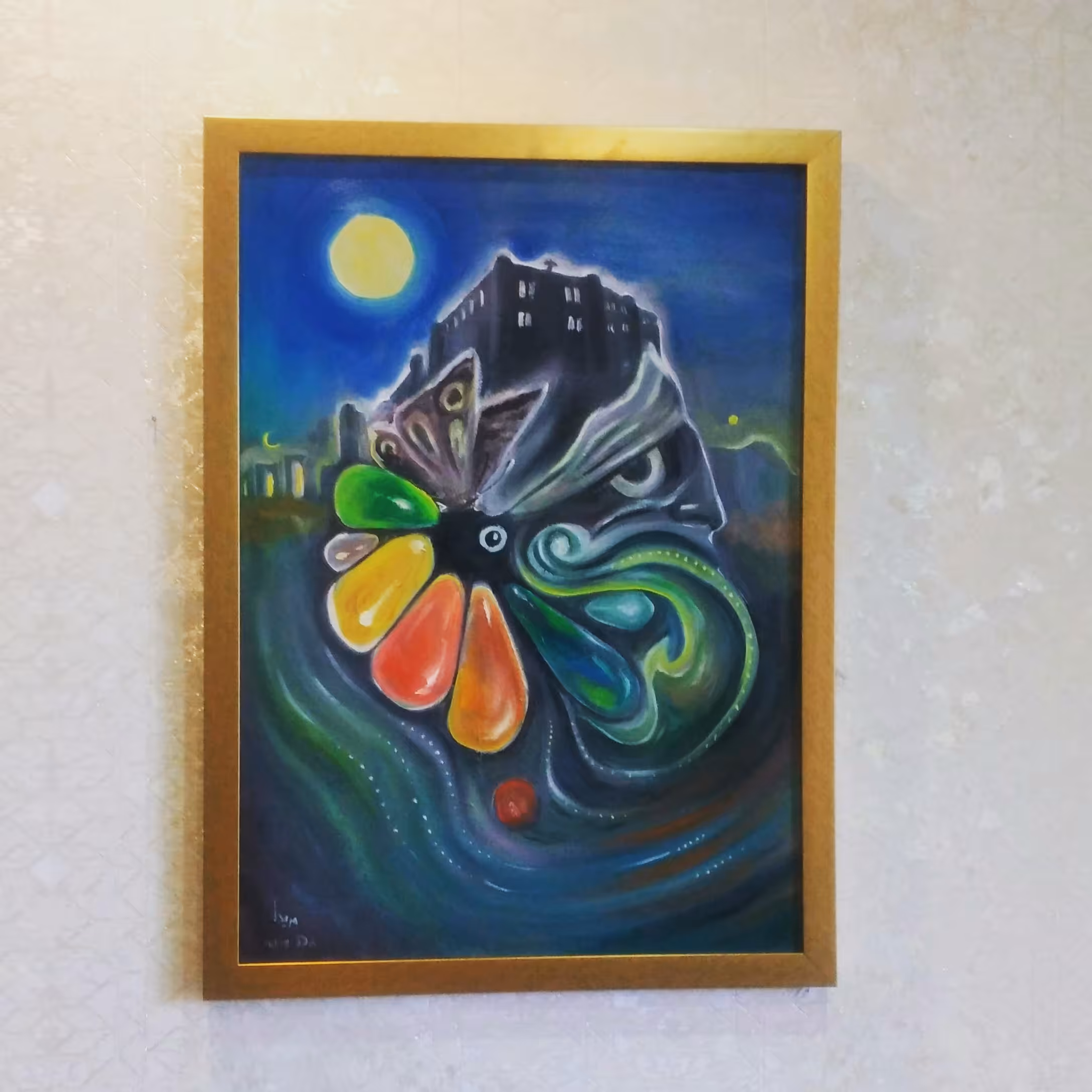 تابلو نقاشی اثر سورئال سایز 50 در 70 cm با قاب طلایی
