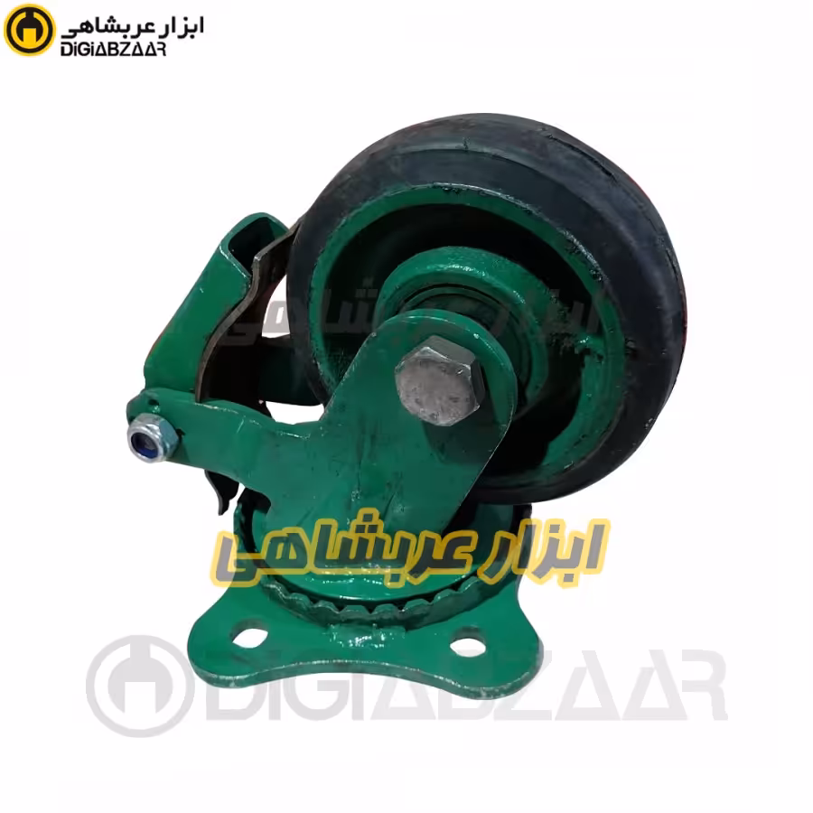 چرخ 13 گردان پویان مدل ترمزدار فولادی لاستیکی سبز