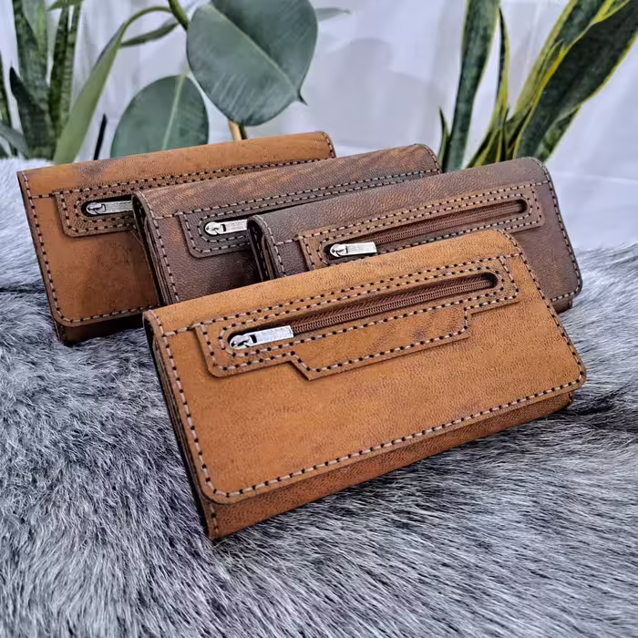 کیف پول چرم و جای موبایل(چرم طبیعی دستدوز)