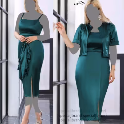 پیراهن مهمانی زنانه کرپ غواصی مدل کت سارافن النا