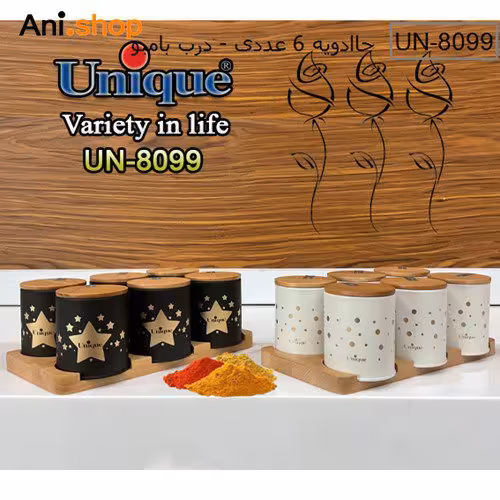 ادویه 6 تایی با درب بامبو و پایه بامبو مدل UN -8099