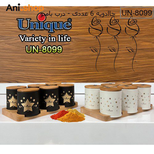 ادویه 6 تایی با درب بامبو و پایه بامبو مدل UN -8099