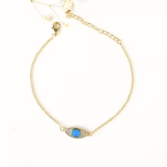 دستبند طرح طلا طرح چشم نظر آبی بدون حساسیت و ثبات رنگ بالا کد5060