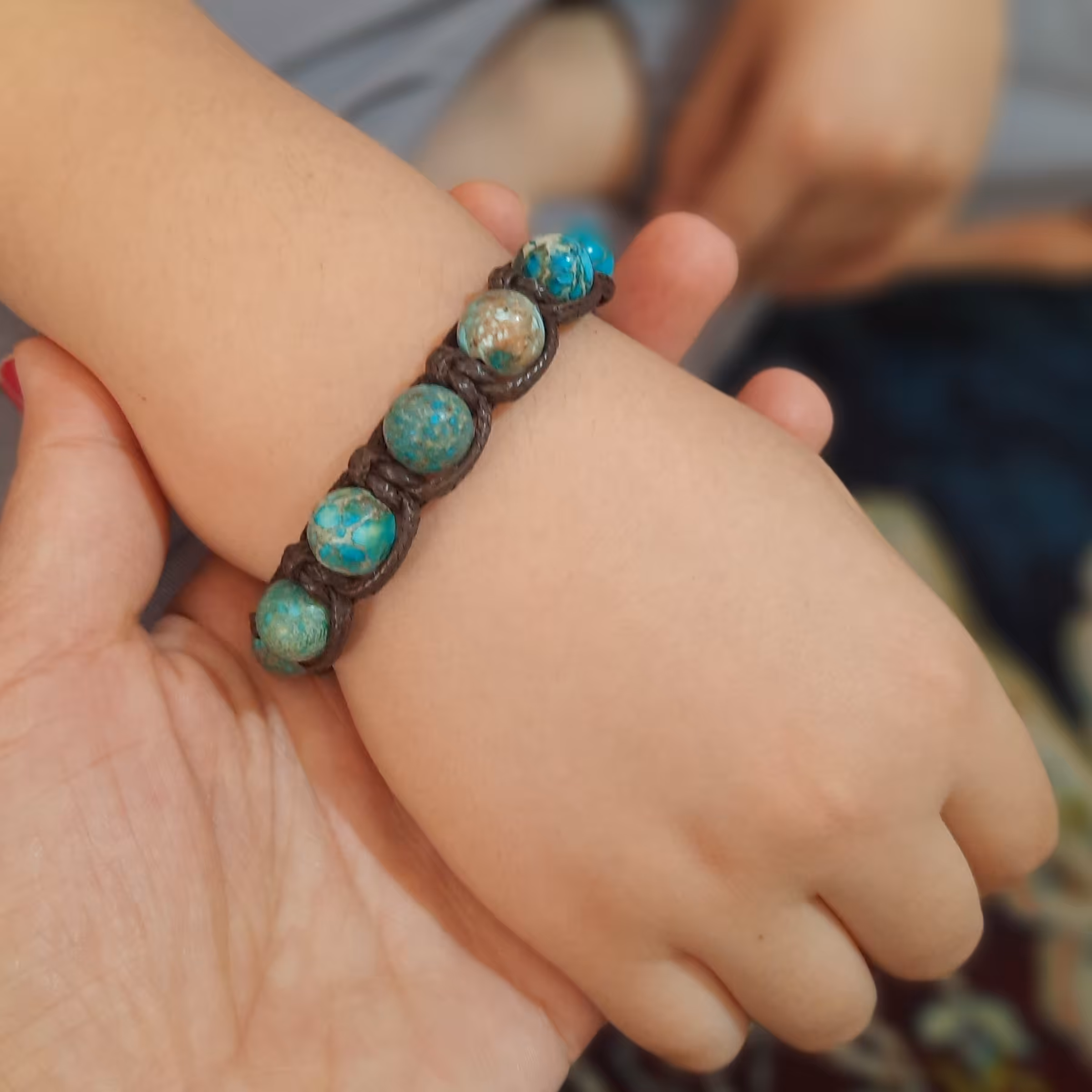دستبند فیروزه  و بافت چرم