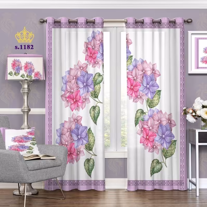 پرده پذیرایی دو قواره طرح گل کد S1182