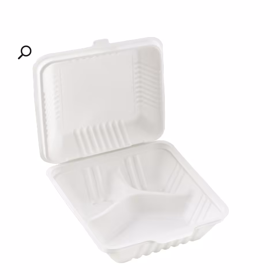 ظرف غذا یکبارمصرف گیاهی سه خانه درب دار بسته 300 عددی