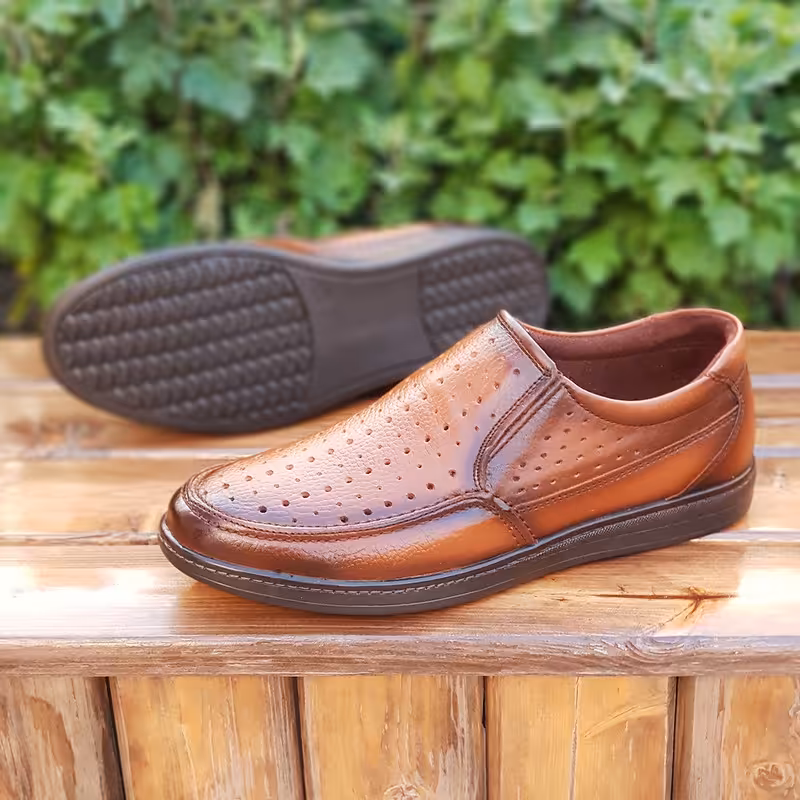 کفش روزمره مردانه مدل چرم طبیعی کد 00127t.k رنگ عسلی