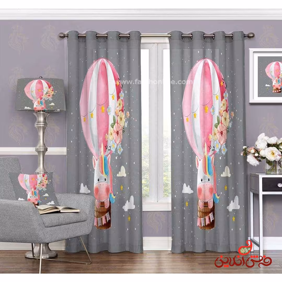 پرده 2عددی کودک طرح اسب تک شاخ کد 3690