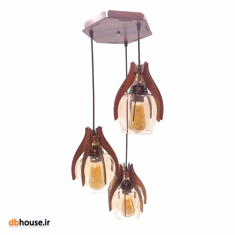 لوستر سه شعله نامنظم همراه سینی چوبی .ارسال رایگان