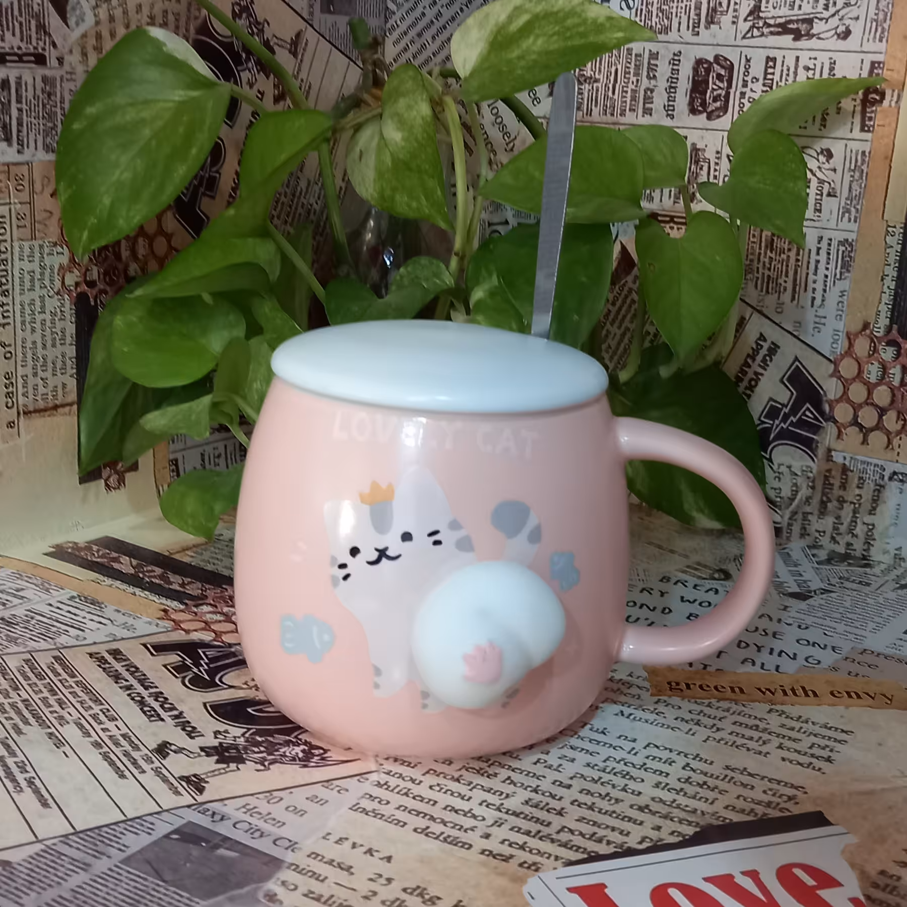 ماگ  سرامیکی گربه دم برجسته در دار قاشق دار خارجی درجه 1 ماگ فانتزی ماگ در دار ماگ قهوه ماگ دمنوش لیوان دمنوش لیوان قهوه