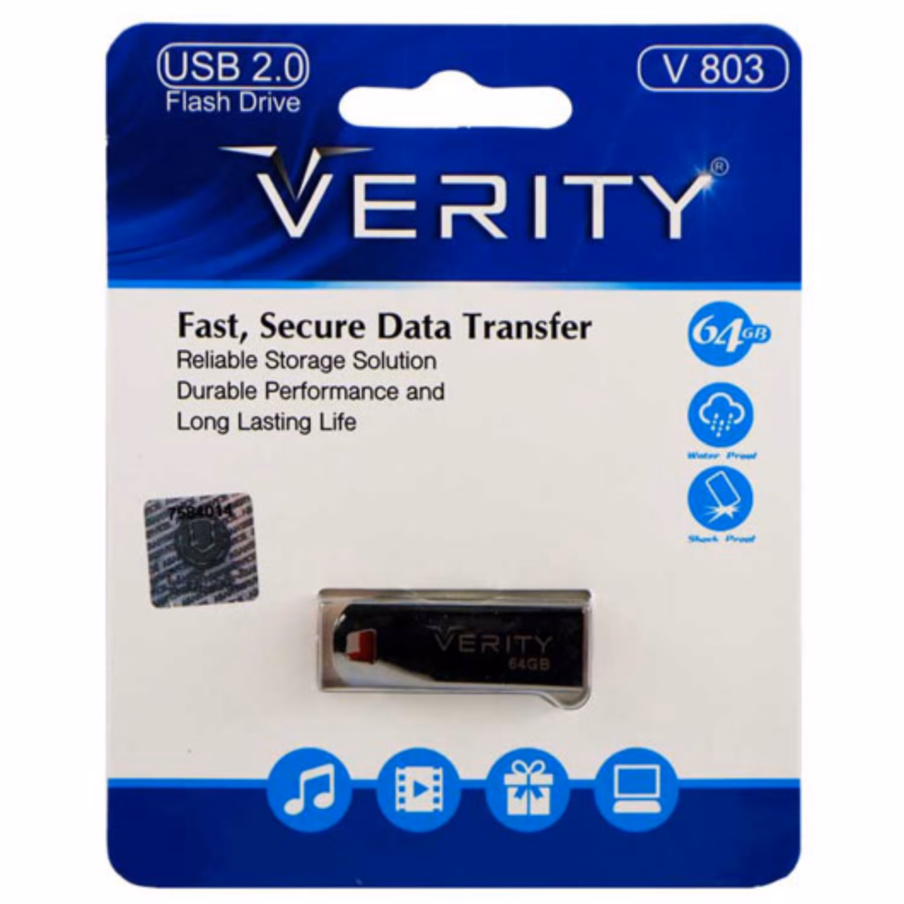 فلش 64GB USB 2.0 Verity V803 با گارانتی مادام العمر