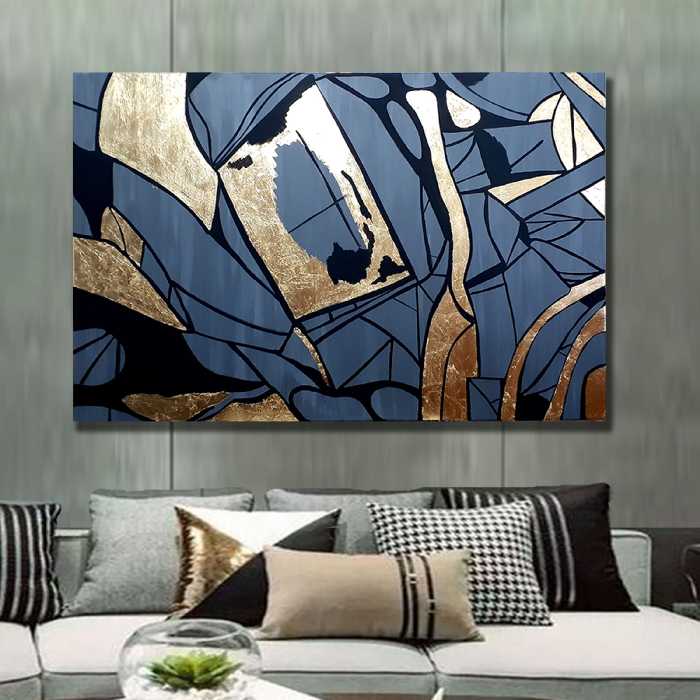 تابلو نقاشی کار شده با ورق طلا در ابعاد 120 در 80 با طرح مدرن