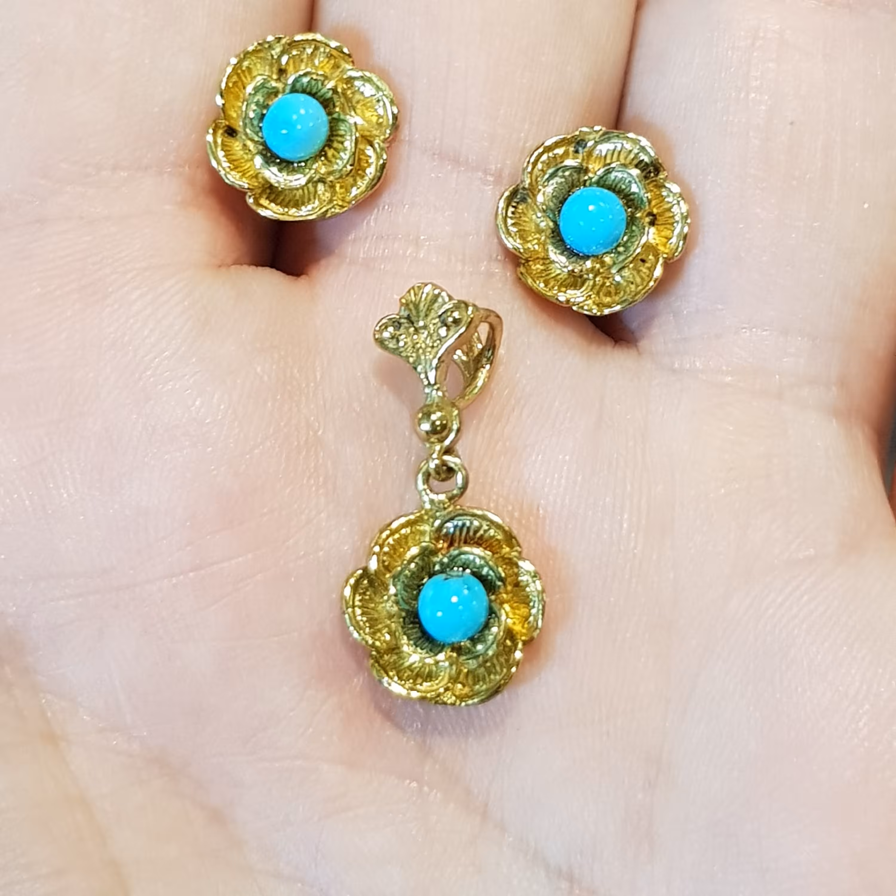 نیم ست نقره روکش طلا زرد فیروزه نیشابور