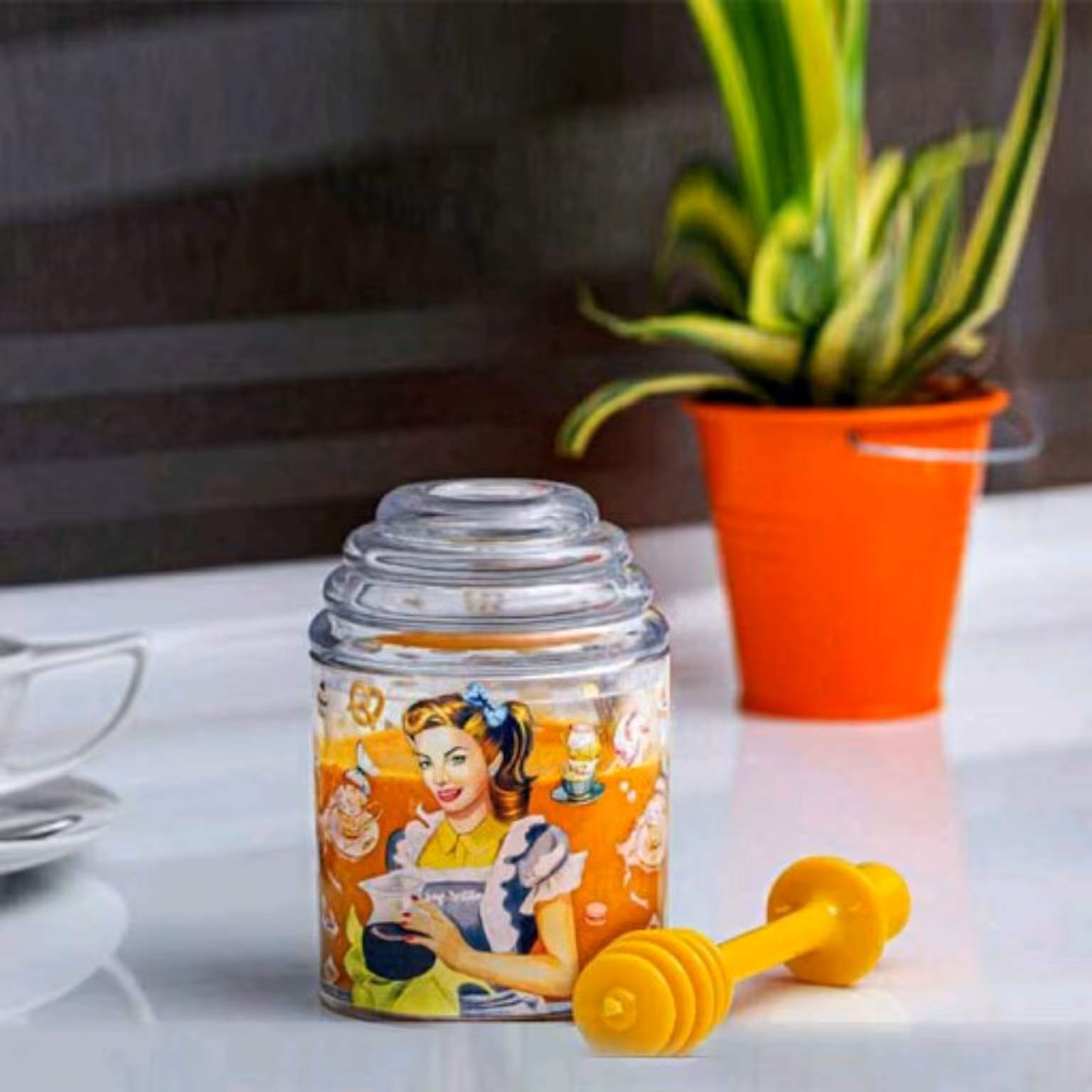 ظرف عسل خوری چاپ دار عروسکی قاشق دار