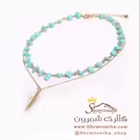 گردنبند چوکر دو رشته جیپسی آویز پر NEC521G0