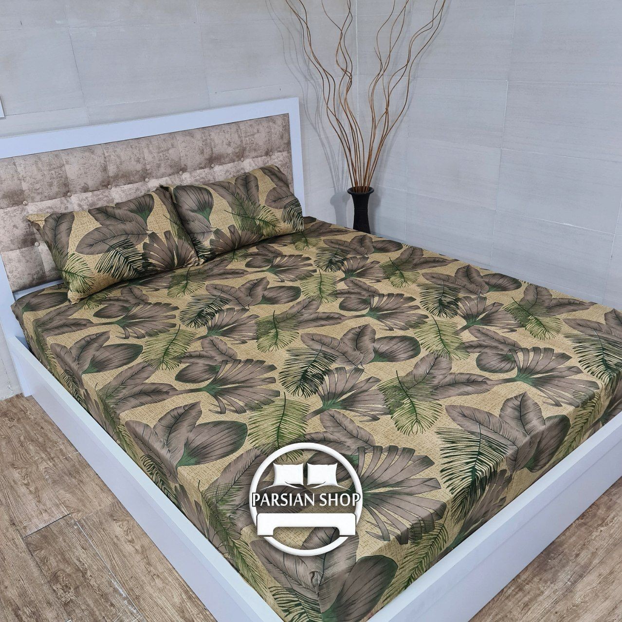 نیم ست ملحفه کشدار خوشخواب  روتختی دونفره طرح هاوایی زمینه کرم 