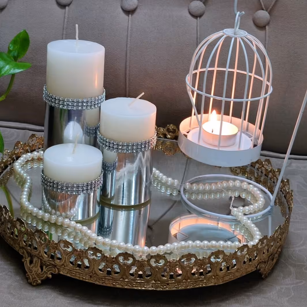ست سه عددی شمع دکوراتیو و تزیینی نقره ای در سه سایز 15 .10.5 و قطر 6 سانت