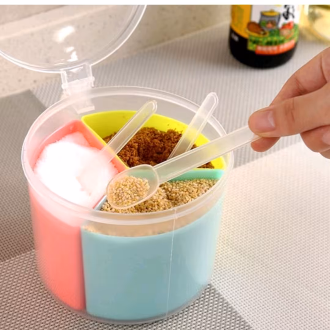 جا ادویه سفری سه تایی دسته دار همراه قاشق پیمانه برند کاجین