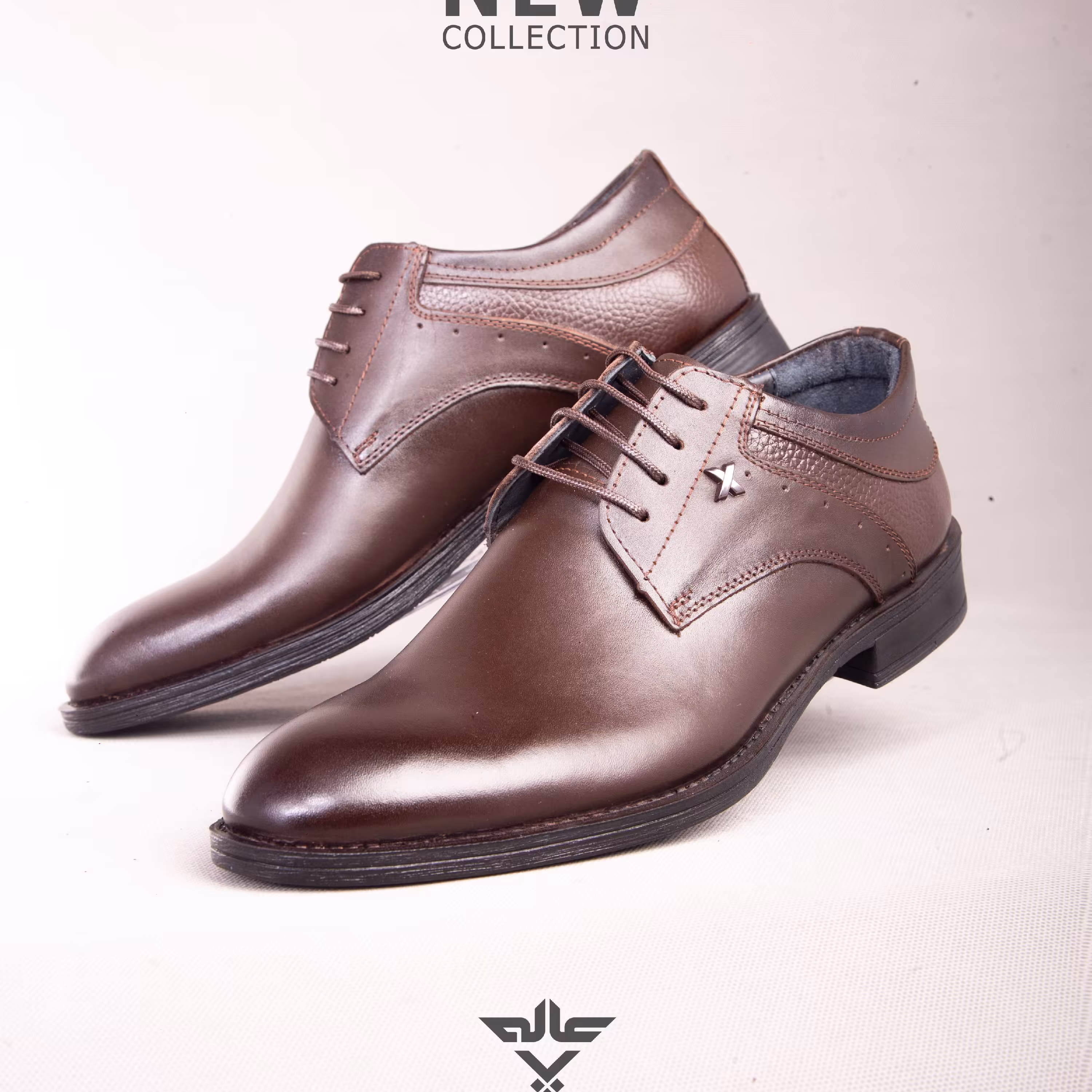کفش چرم مردانه دور دوخت مدل فلاویر  بندی رنگ قهوه ای سایز 40 الی44