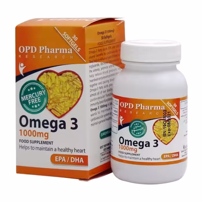 کپسول ژلاتینی امگا 3 بدون جیوه او پی دی فارما 1000 میلی گرم 30 عدد