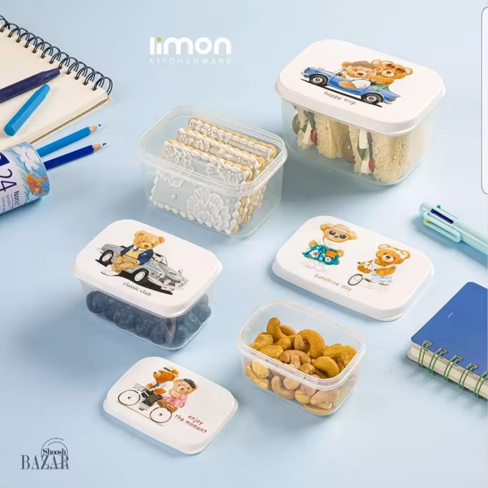 ست ظرف غذا 4 عددی مستطیل چاپدار لیمون کد 2232