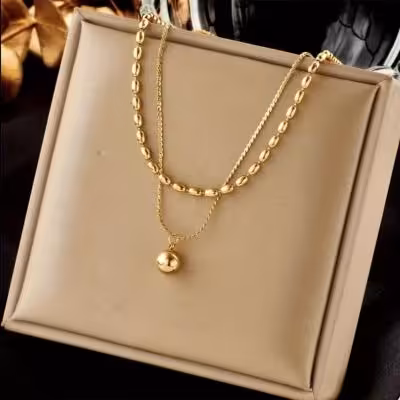 گردنبند 2 لایه طرح گوی طلایی