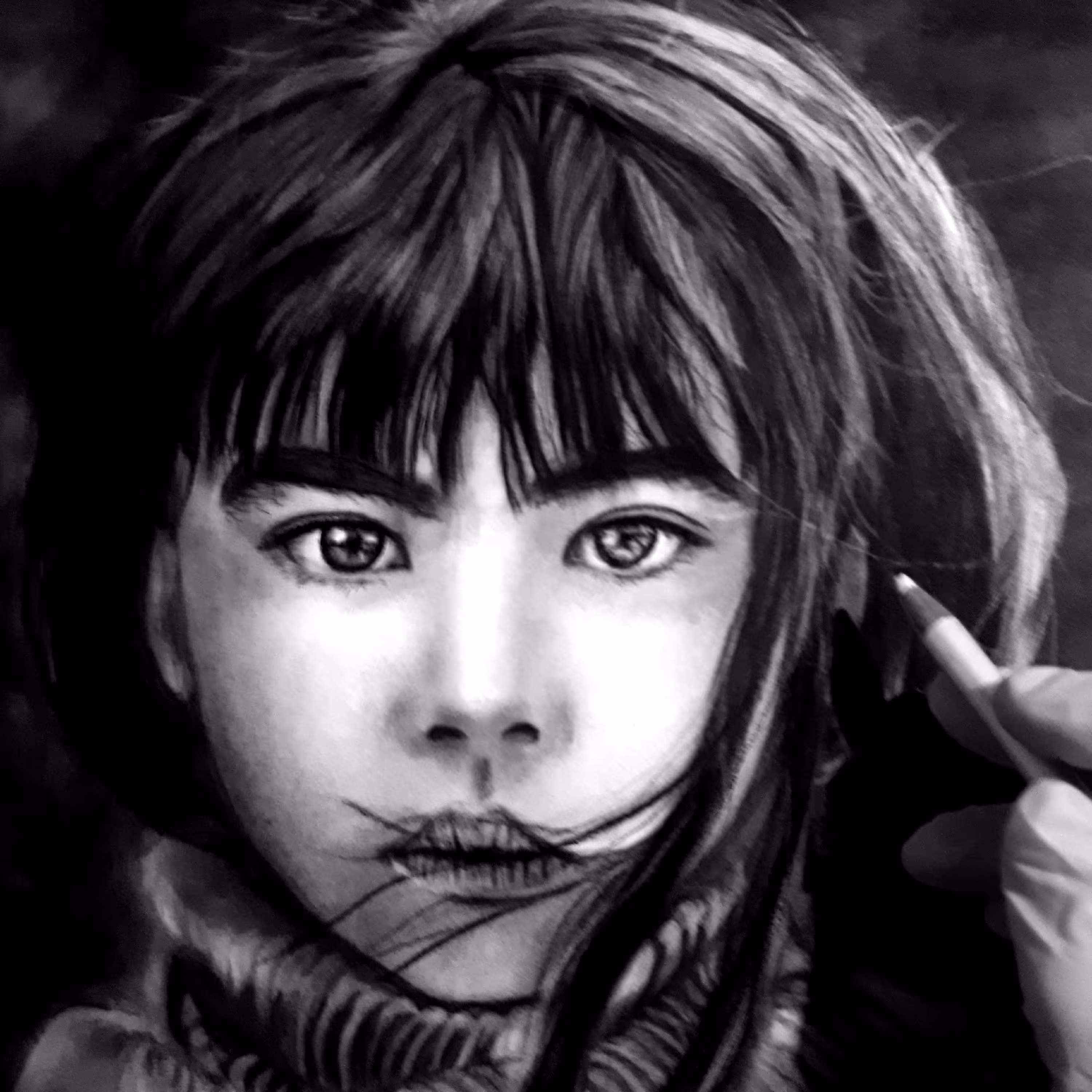 طراحی چهره سیاهقلم دختر بچه سایز a3