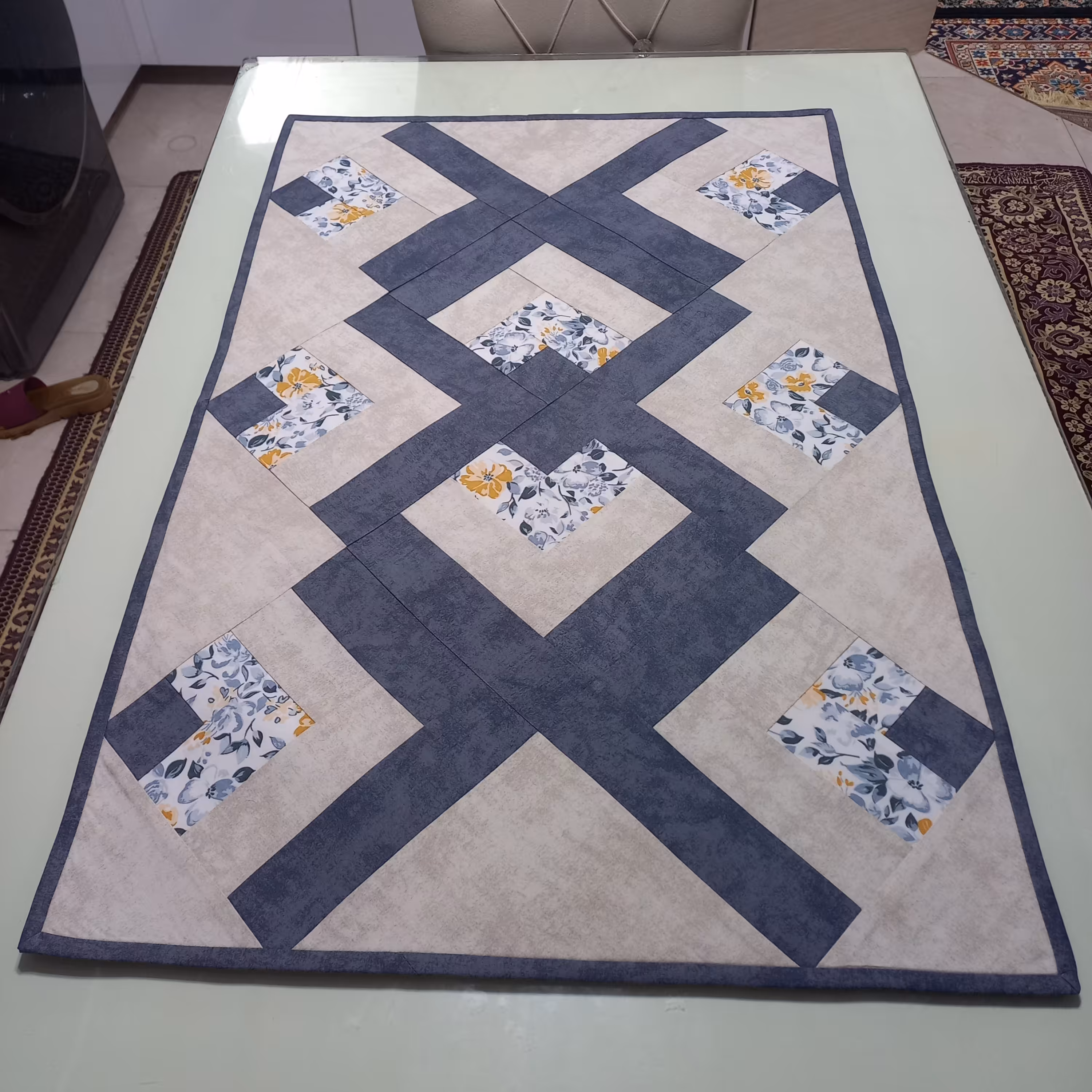 رانر رومیزی طول 90 کتان نخ ایرانی مناسب برای میز پذیرایی و آشپزخانه 