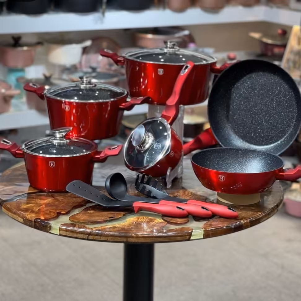 سرویس قابلمه برلینگر هاوس مجارستان رنگ قرمز  متالیک برلینگر هوس مجارستانی گرانیتی چدن berlinger haus گرانیت