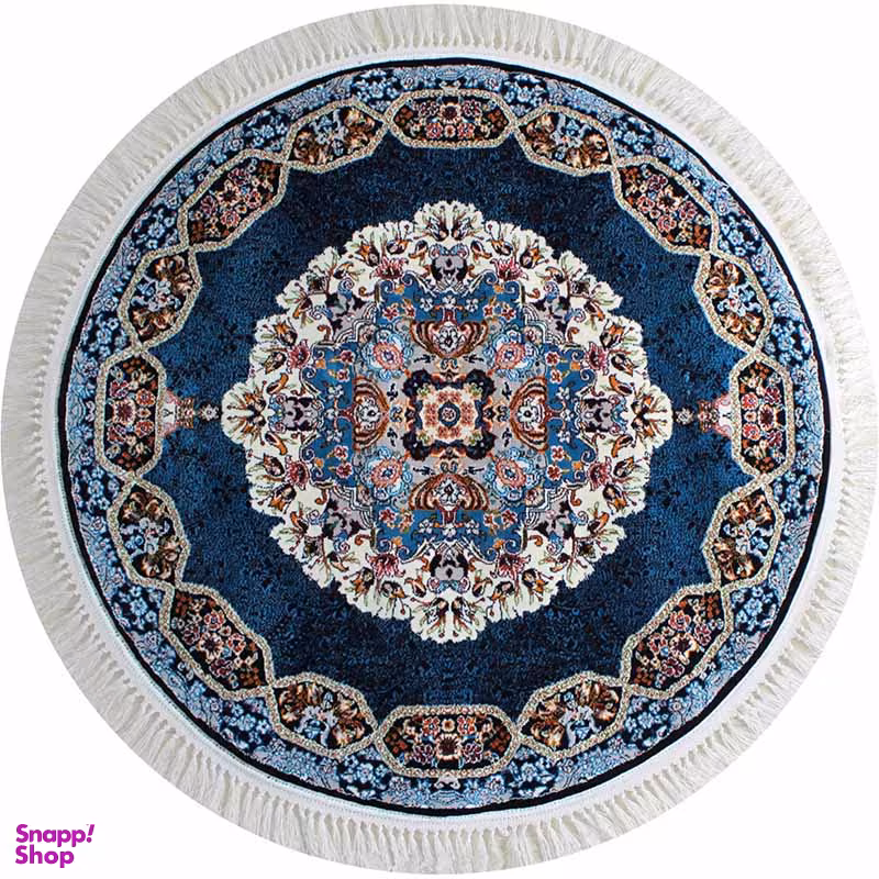 فرش ماشینی مدل گرد طرح هالیدی رنگ سرمه ای