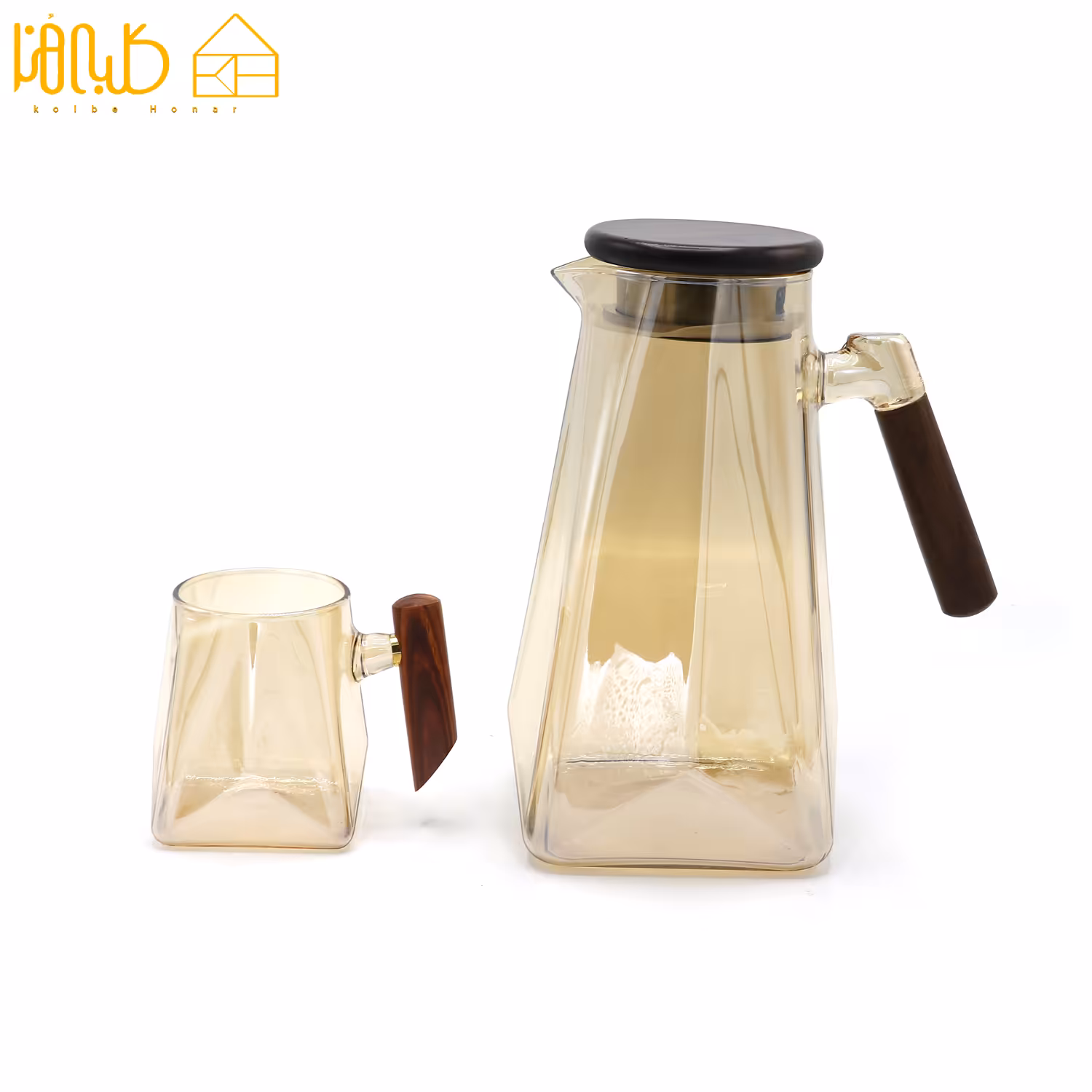 پارچ و لیوان پیرکس دسته چوبی شامپاینی