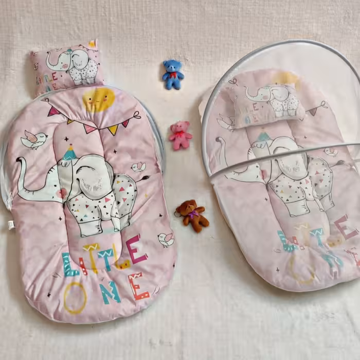 پشه بند تشک و بالشت دار خارجی طرح فیل صورتی