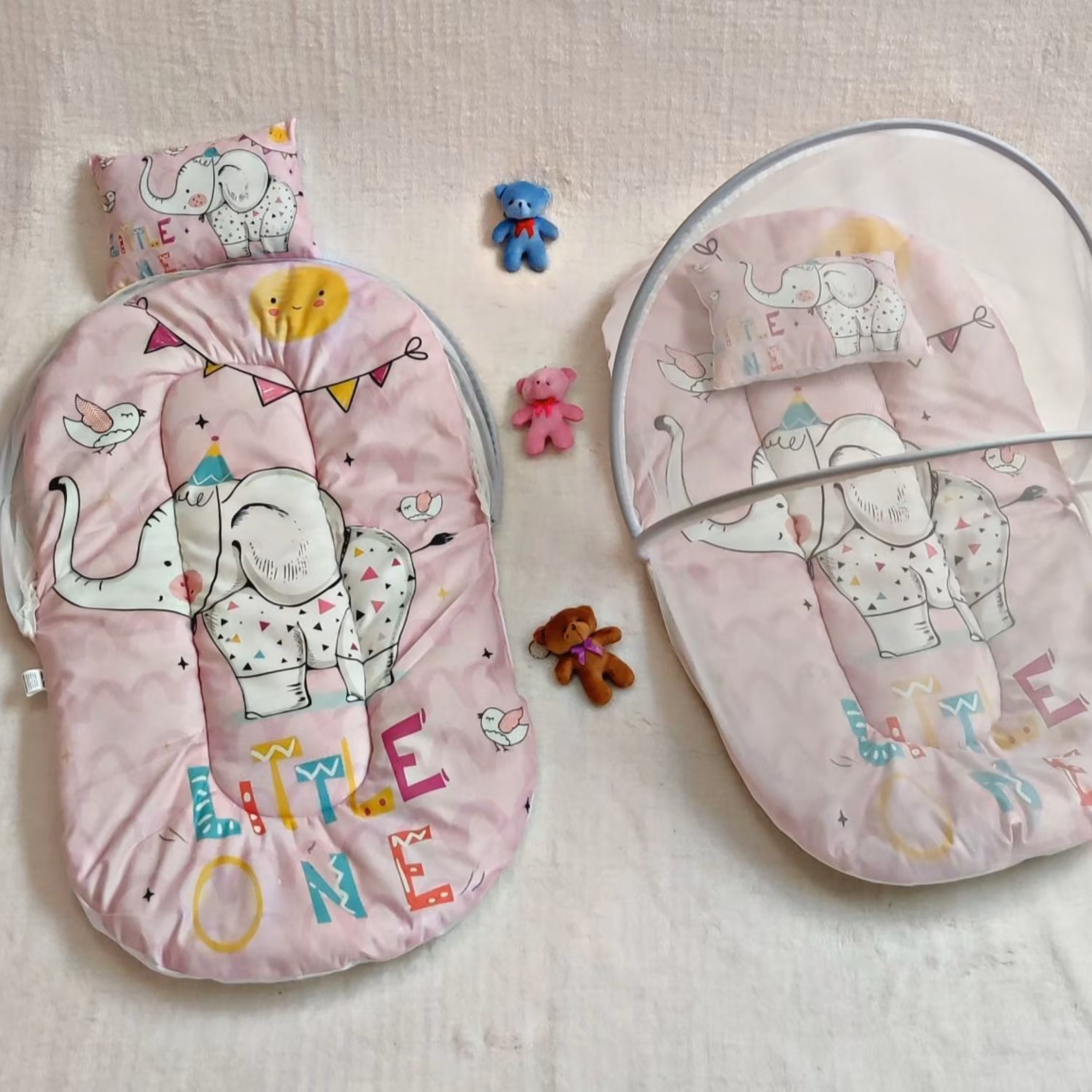 پشه بند تشک و بالشت دار خارجی طرح فیل صورتی