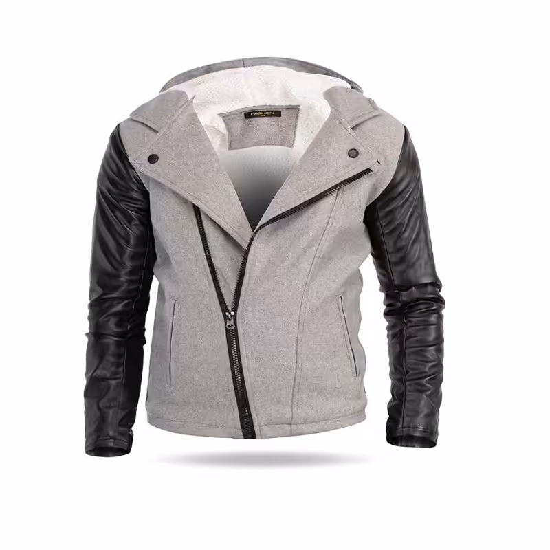 کاپشن چرم مردانه رنگ طوسی