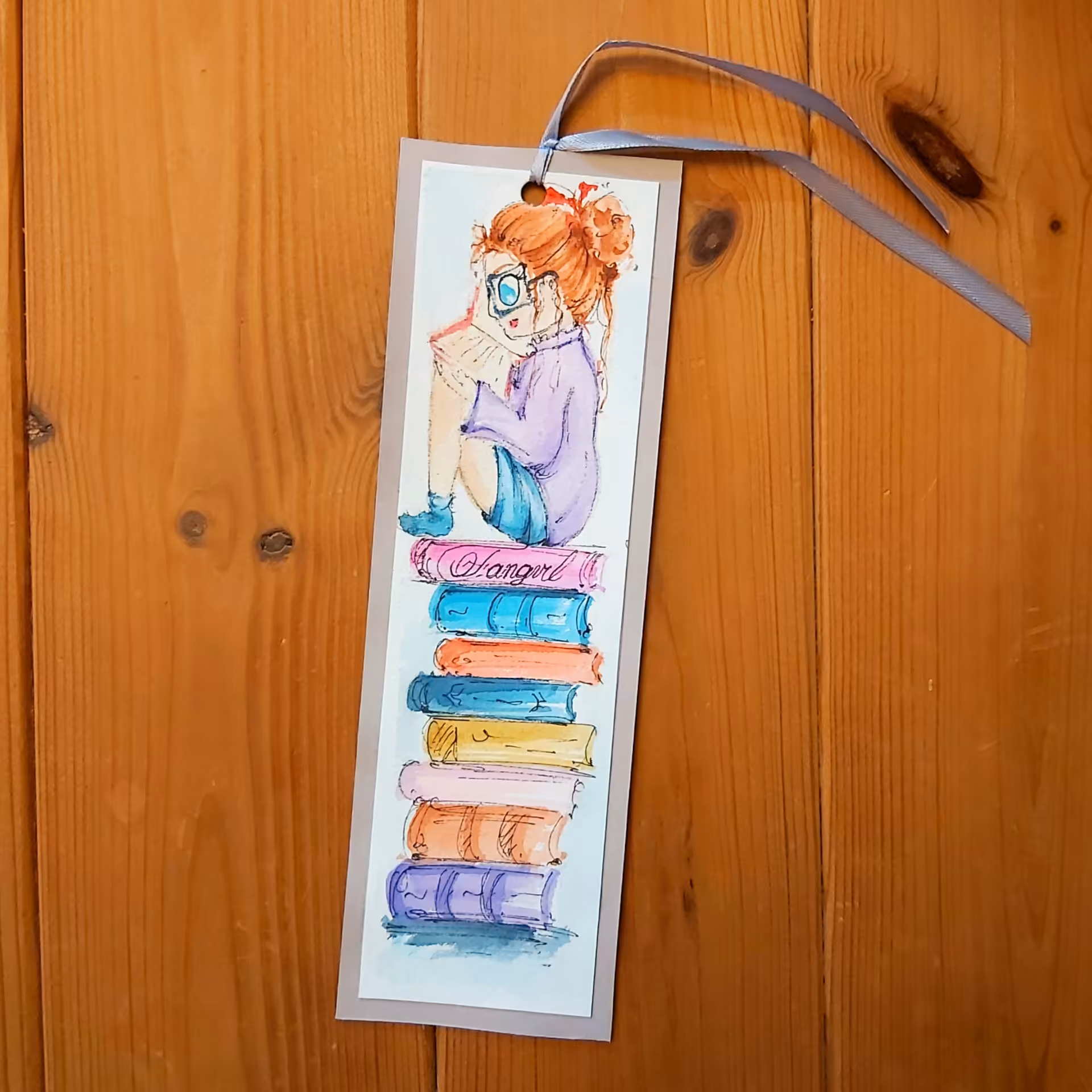 بوک مارک (نشانک کتاب) آبرنگ دستساز دختر و کتاب (6 در 20)