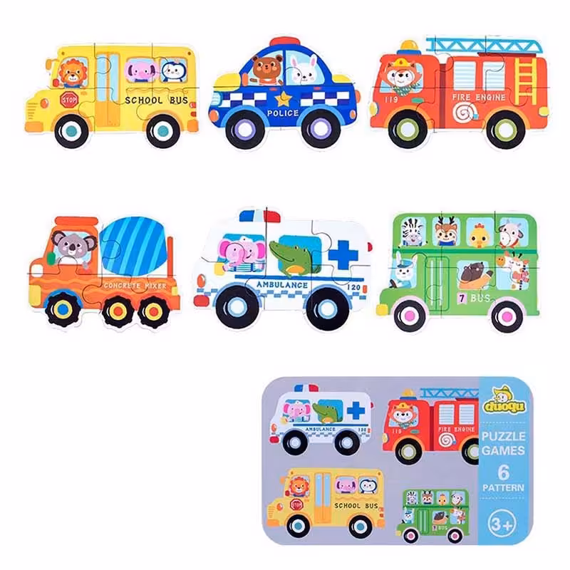 پازل قوطی فلزی 6تایی طرح وسایل نقلیه