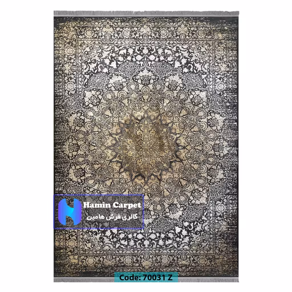 فرش 12 متری 700 شانه تراکم 2100 برجسته مدل وینتیج ذغالی طلایی کد SZ70031Z