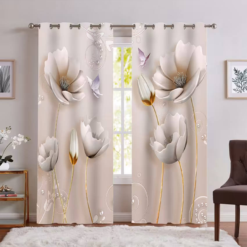 پرده چاپی طرح گل سه بعدی PK-7449