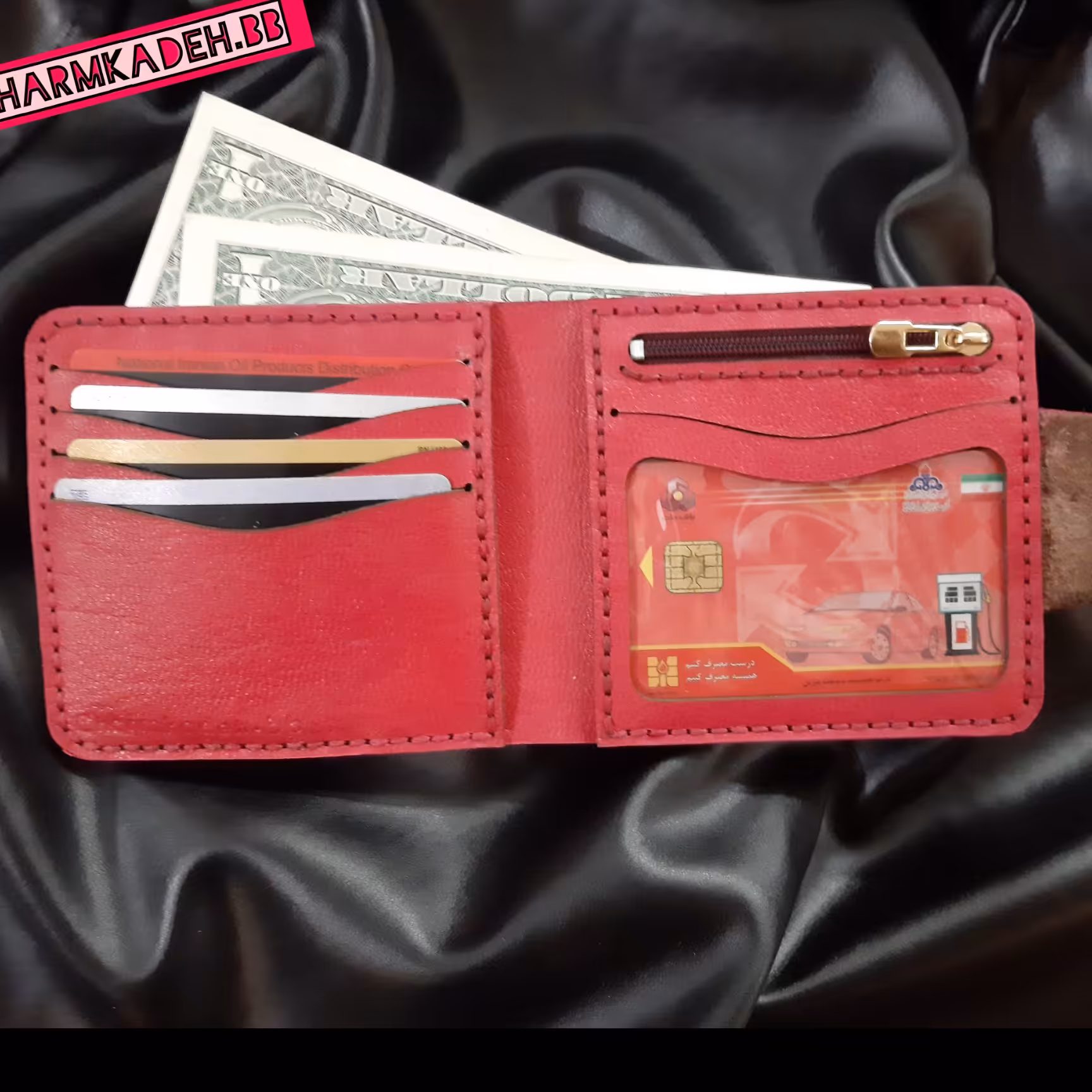 کیف جیبی چرم طبیعی ساده وشیک با چهارجای کارت یک جای عکس و جای اسکناس و جیبزیب خو