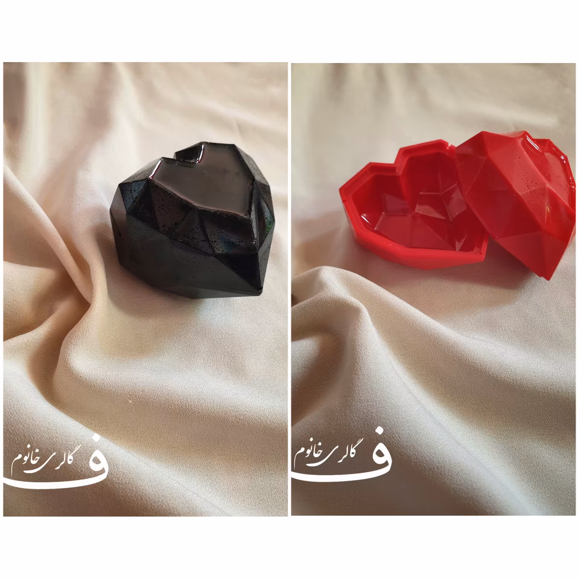 جعبه جواهری هدیه گیفت رزینی دخترانه فانتزی جذاب شیک خاص جعبه قلبی مشکی قرمز