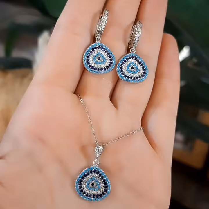 نیم ست نقره چشم نظر کد 843