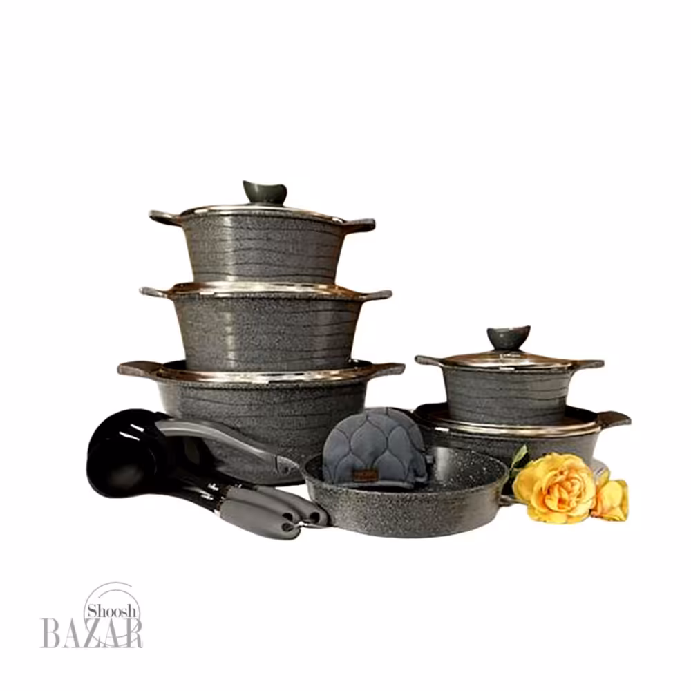 سرویس قابلمه 14 پارچه طوسی تیره لاین یونیک کد 7963