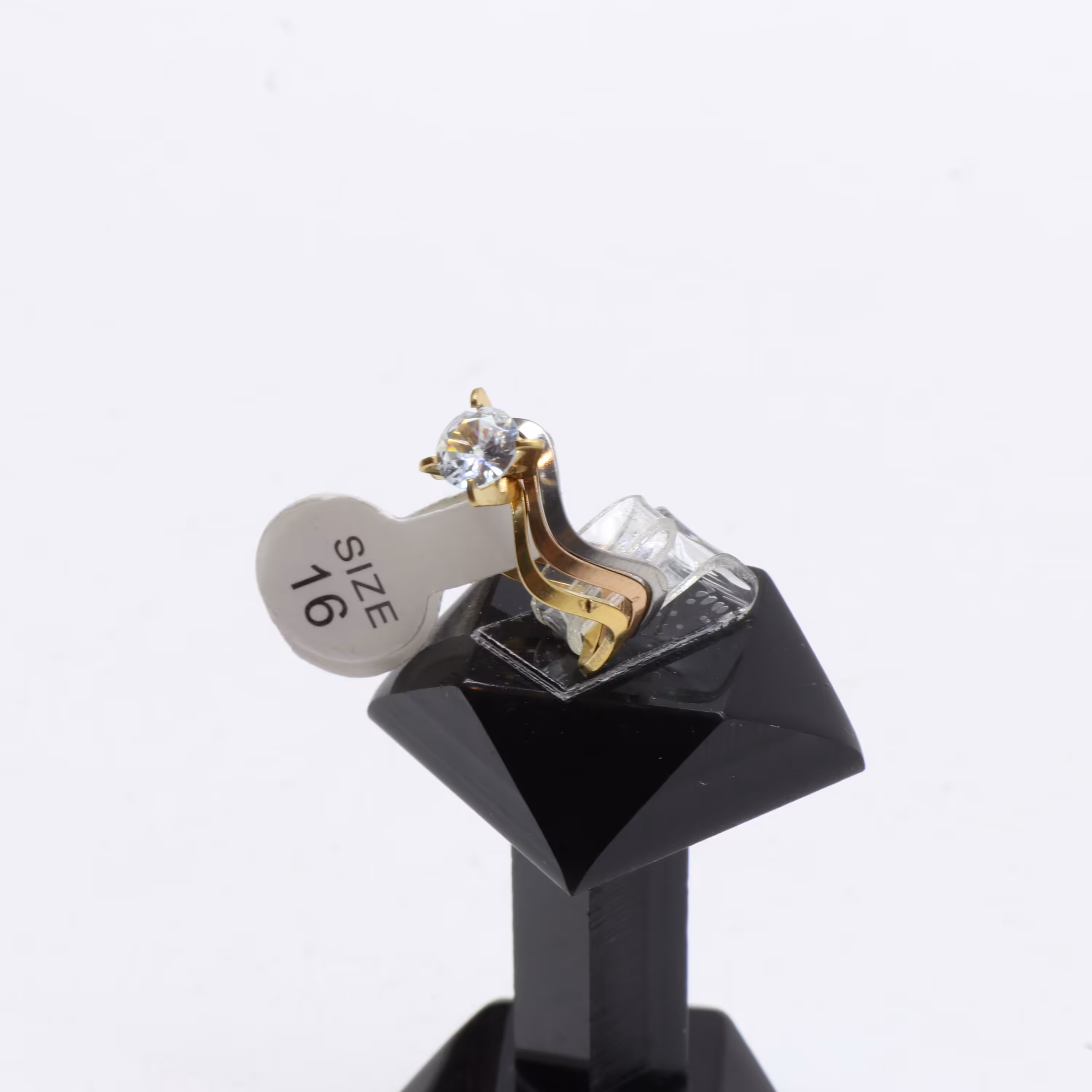 انگشتر 3 عددی تک نگین سه رنگ طلایی رزگلد نقره ای