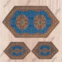 رومیزی ترمه ست 3 تکه طرح نسترن رنگ آبی کیفیت عالی 