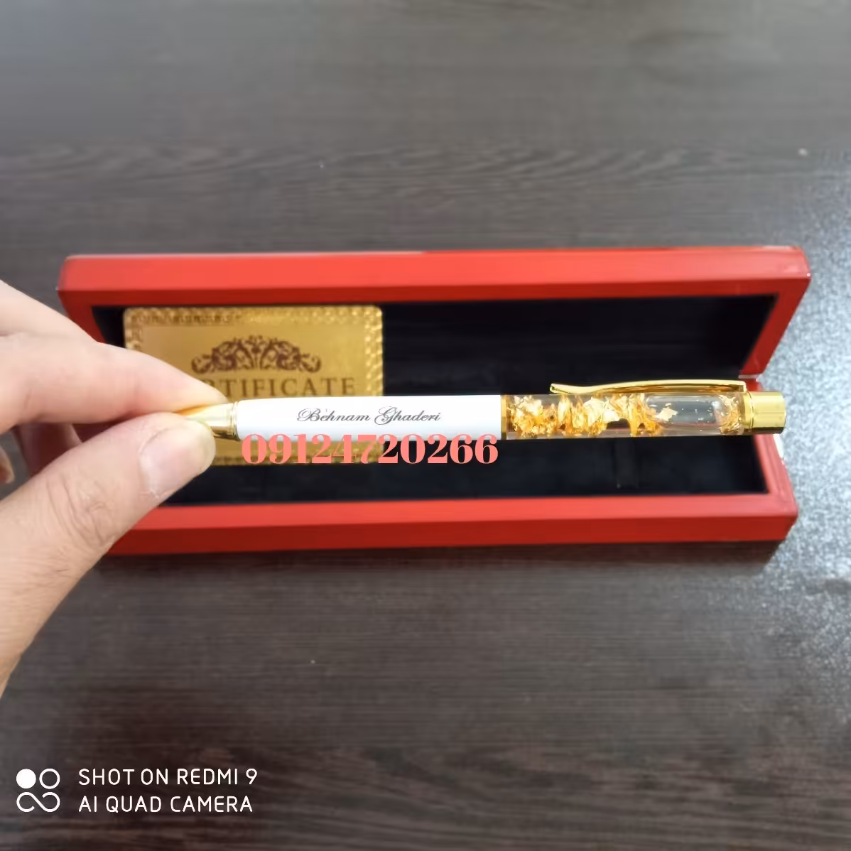 خودکار روکش طلا 24عیار گلدفویل دار با حک اسم رایگان به همراه شناسنامه