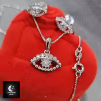 نیم ست نقره ایتالیایی چشم ظریف  باعیار 925آبکاری طلاسفید زنجیر ظریف ایتالیایی 45 سانت