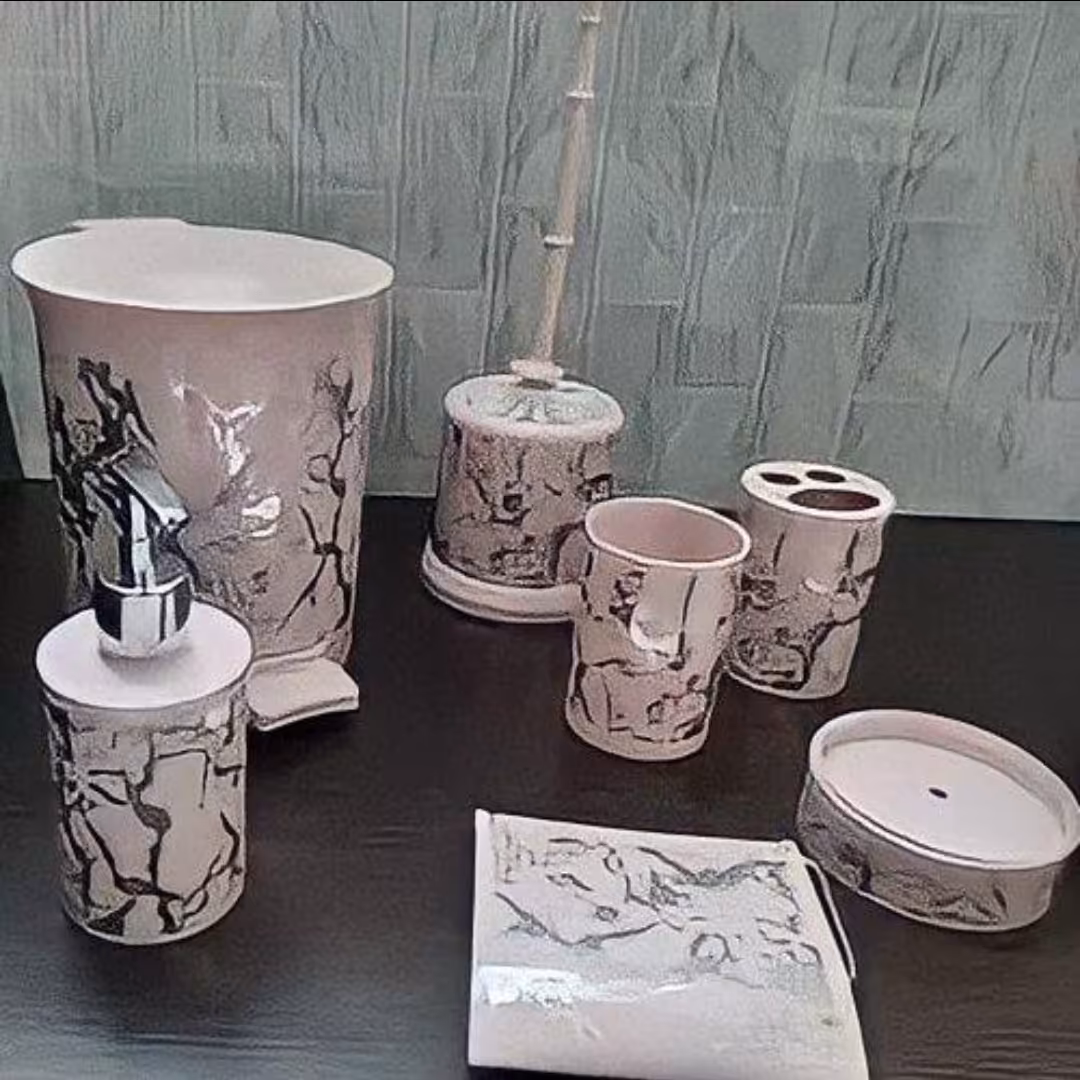 ست سرویس بهداشتی 7 پارچه ماربل رنگ کالباسی یا کرپ نقره ای