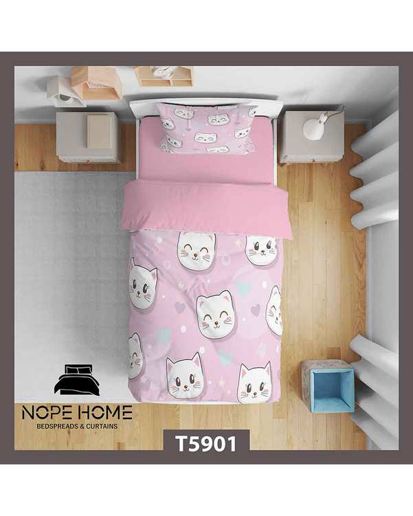 سرویس لحاف روتختی کودک یک نفره 5 تکه نوپه هوم Nopehome طرح گربه کد T5901