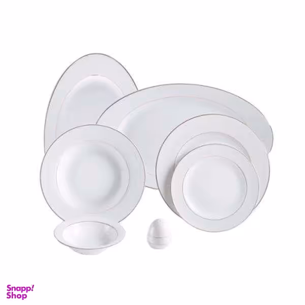 سرویس غذاخوری 28 پارچه چینی زرین ایران سری ایتالیا اف مدل سپید صدف درجه یک