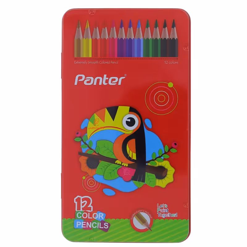 مداد رنگی 12 رنگ جعبه فلزی طرح طوطی پنتر PANTER